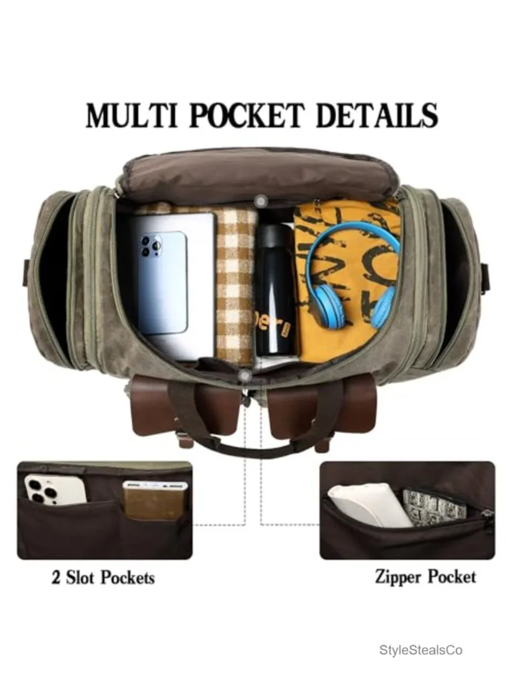 Waxed Canvas Expandable Duffel 50L Travel Weekender Carry On